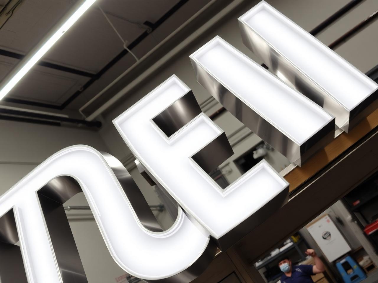 Letras-caixa iluminadas em produção