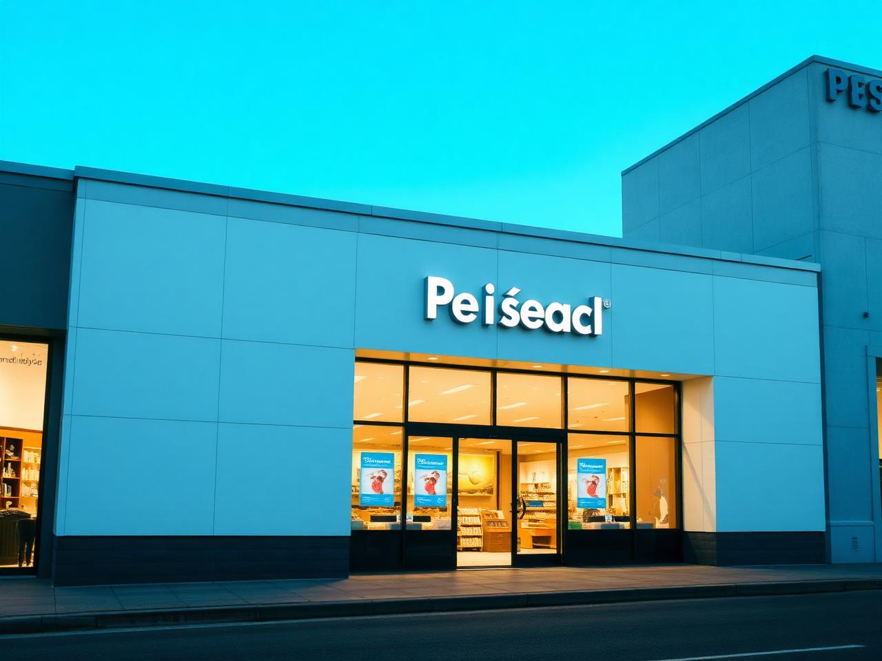 Fachada corporativa com revestimento e letreiro iluminado