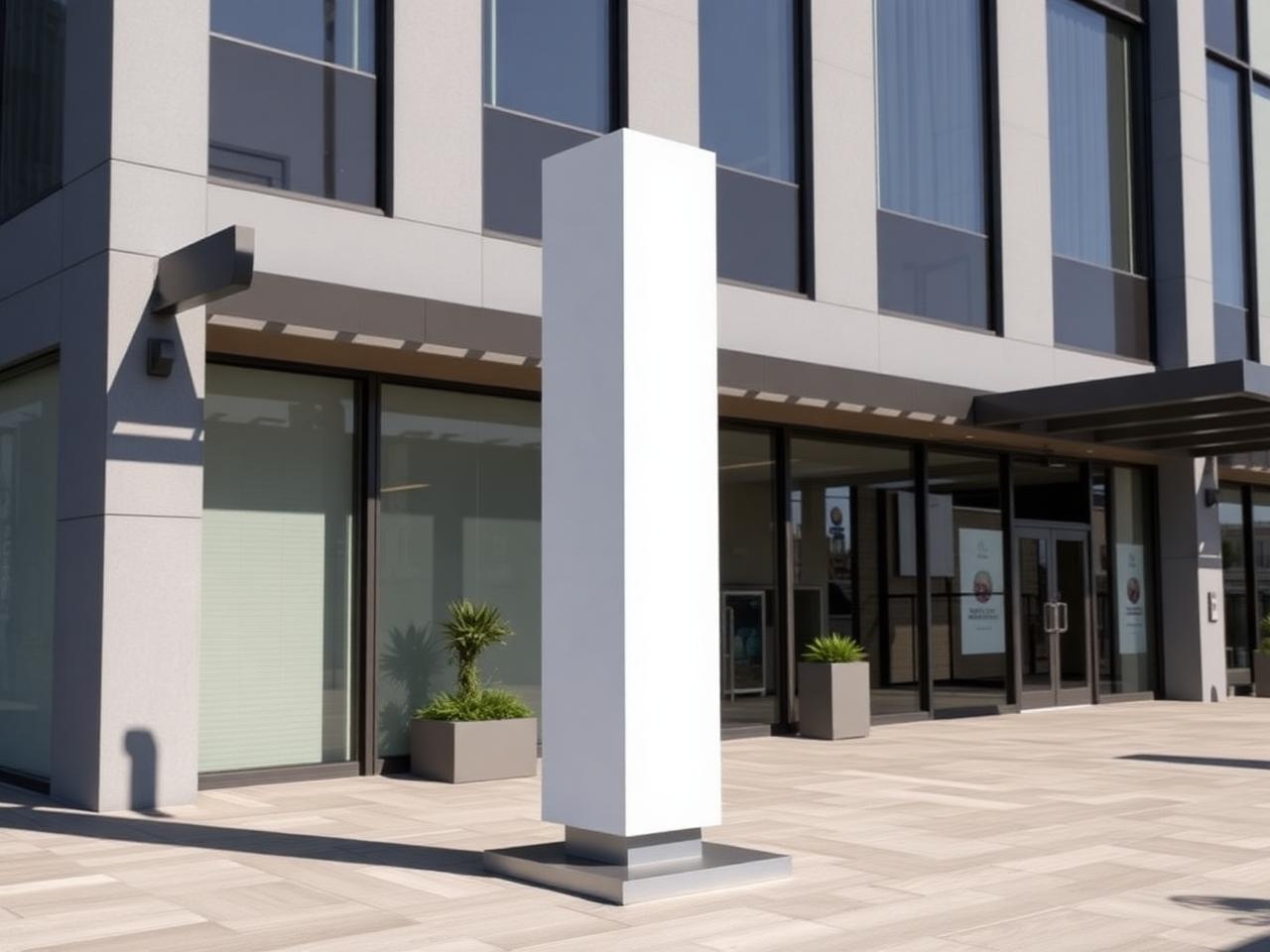 Totem institucional em empreendimento comercial